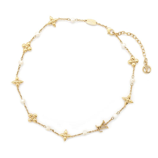 LOUIS VUITTON Necklace Louisa GoldM01610 Metal Faux Pearl