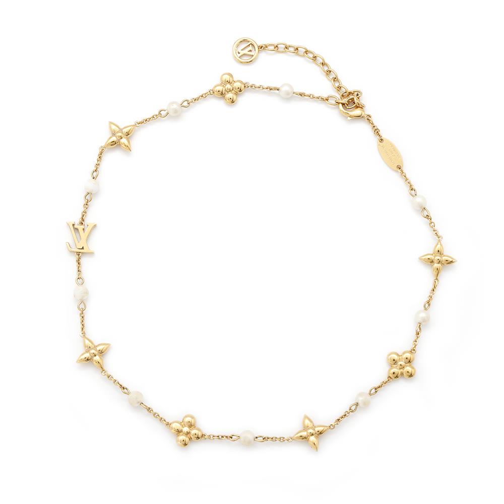 LOUIS VUITTON Necklace Louisa GoldM01610 Metal Faux Pearl