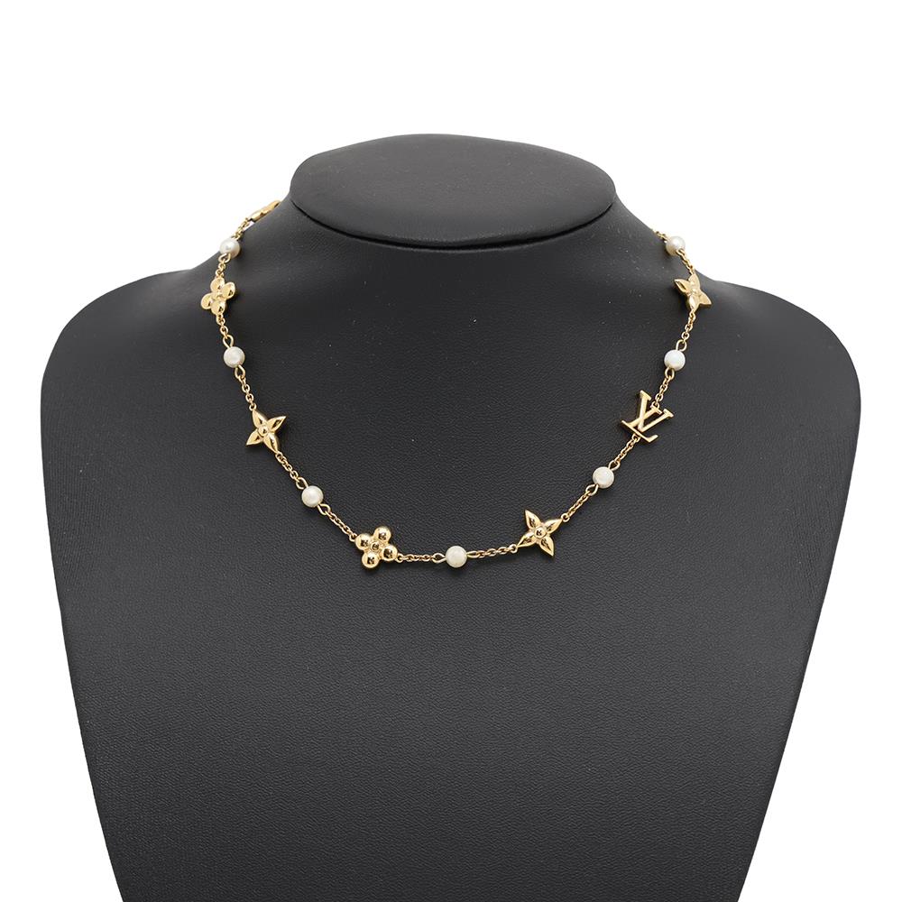 LOUIS VUITTON Necklace Louisa GoldM01610 Metal Faux Pearl