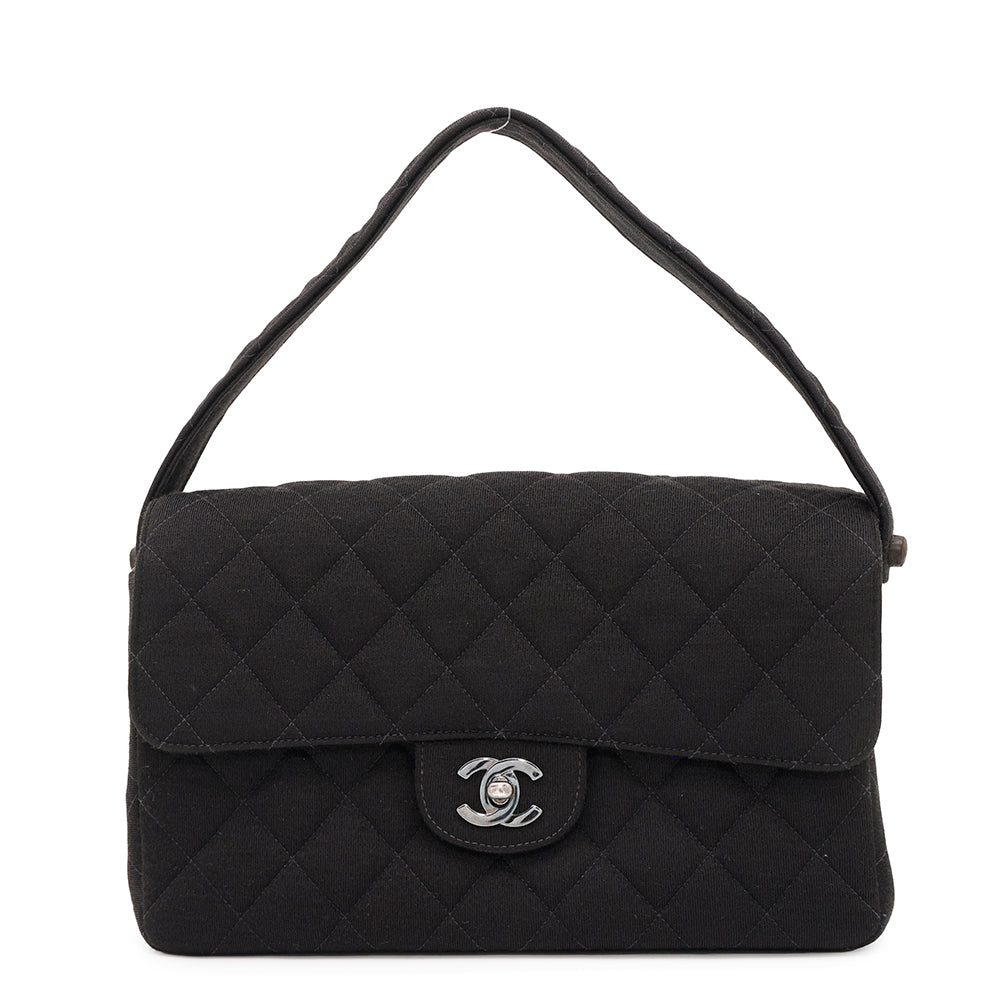 CHANEL Matelasse Double Face Handbag Black Cotton