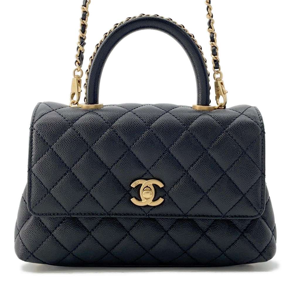 CHANEL Coco Handle 2WAY Handbag Black92990 Caviar Leather Size XS
