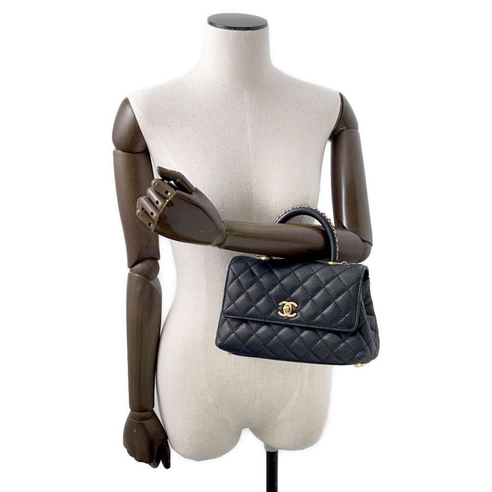 CHANEL Coco Handle 2WAY Handbag Black92990 Caviar Leather Size XS
