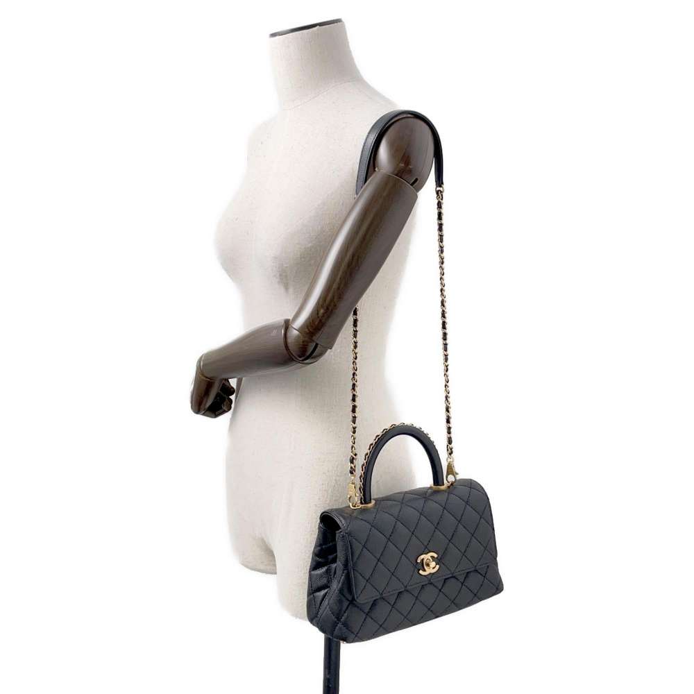 CHANEL Coco Handle 2WAY Handbag Black92990 Caviar Leather Size XS