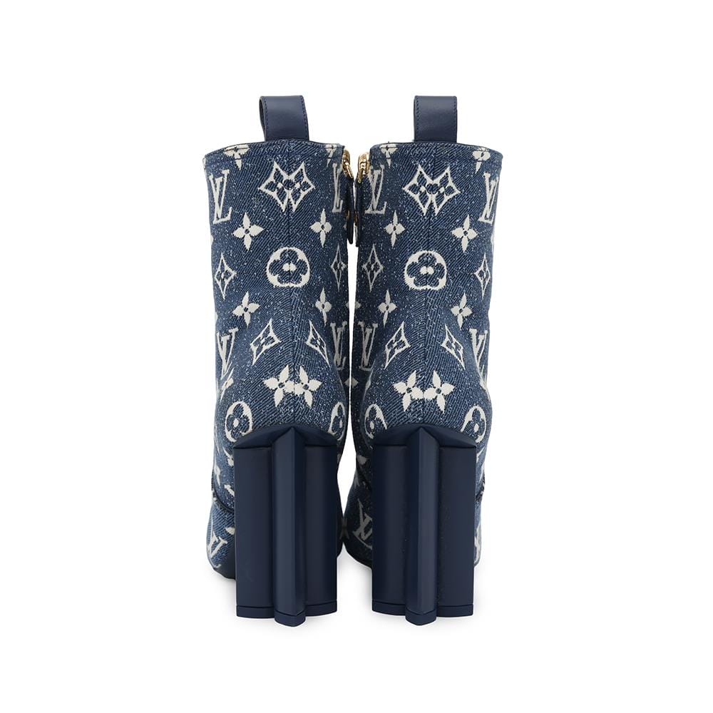 LOUIS VUITTON Silhouette Line EncreBoots Blue Monogram Denim Size 36H