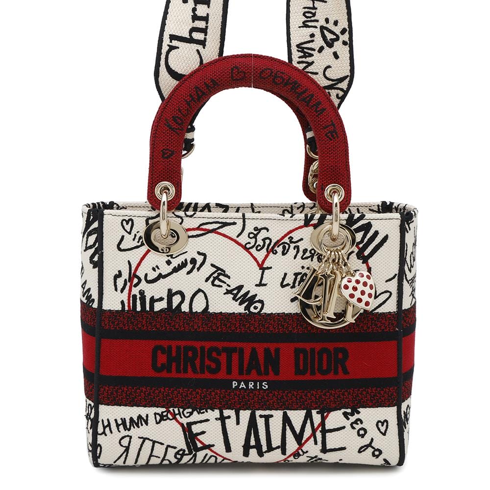 Dior Lady Dior Amour White/Red/BlackM0565OBBF Canvas Size Medium