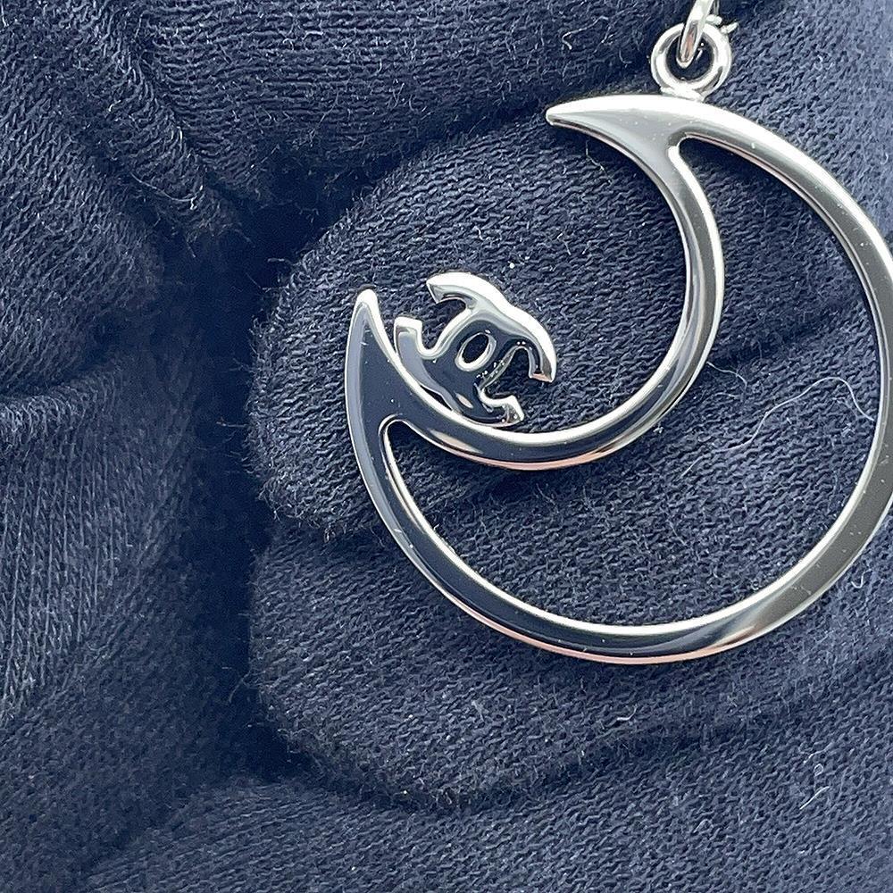 CHANEL Rhinestone Crescent Moon Necklace Chrome Metal Rhinestone