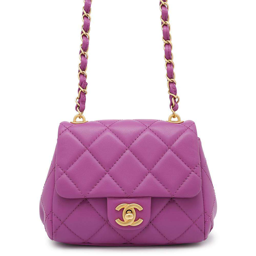 CHANEL Matelasse ChainShoulder Bag Purple Lambskin