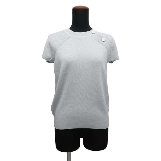 HERMES Short sleeve Knit Top Size 36 Light Blue Silk50% Cashmere50%