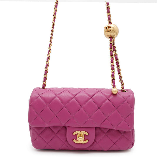 CHANEL Mini Matelasse Single Flap Cocoball ChainShoulder Bag PurpleAS1786 Lambskin Size 20