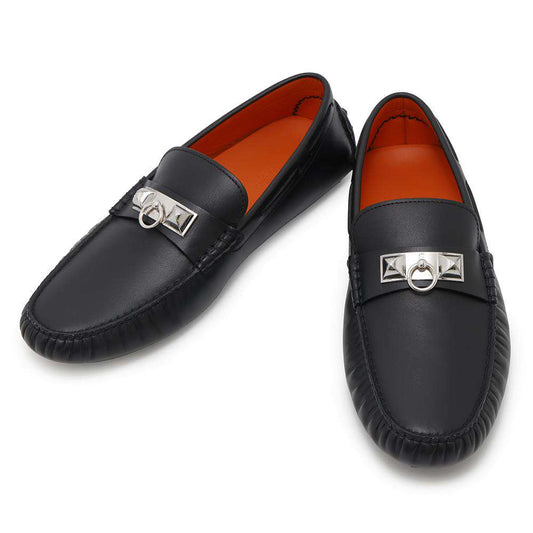 HERMES Mocassins Irving Black Leather Size 41.5