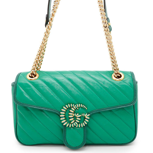 GUCCI GG Marmont ChainShoulder Bag Green443497 Leather
