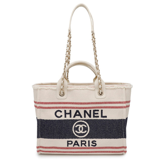 CHANEL Shopping Bag Deauville Ecru/Red/BlueAS3351 Cotton Leather