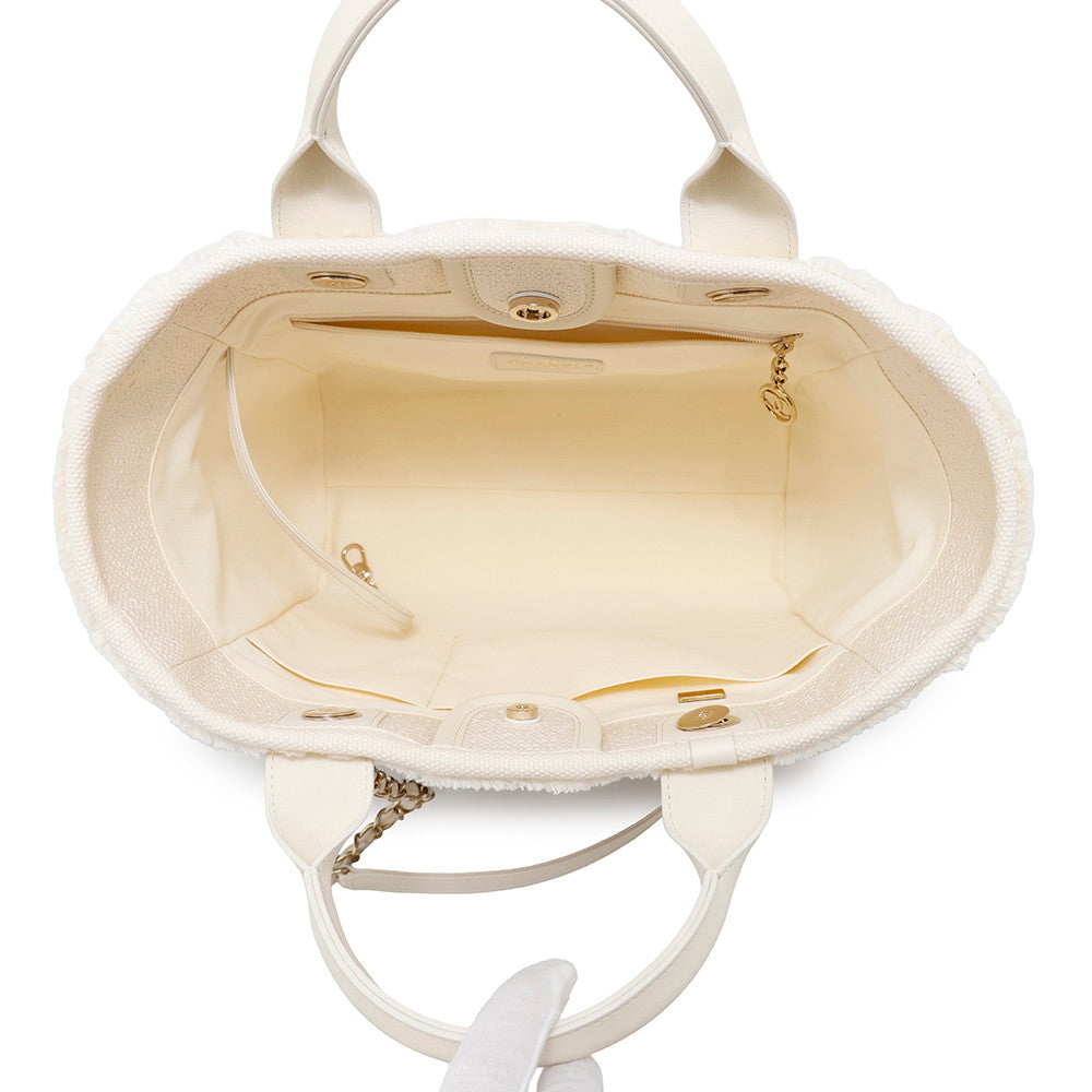 CHANEL Shopping Bag Deauville Ecru/Red/BlueAS3351 Cotton Leather