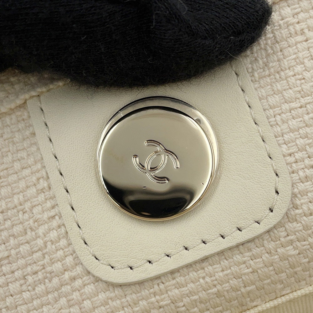 CHANEL Shopping Bag Deauville Ecru/Red/BlueAS3351 Cotton Leather