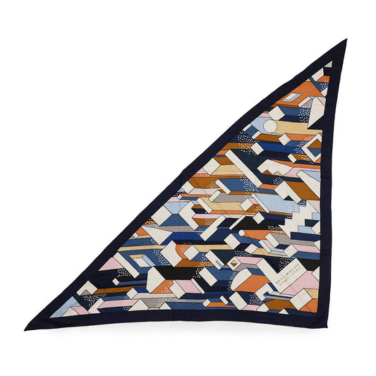 HERMES Stole Triangle Gean On a Summer Day Marine/Vieux Rose/NaturelH363048S 11 Cashmere 70% Silk 30%