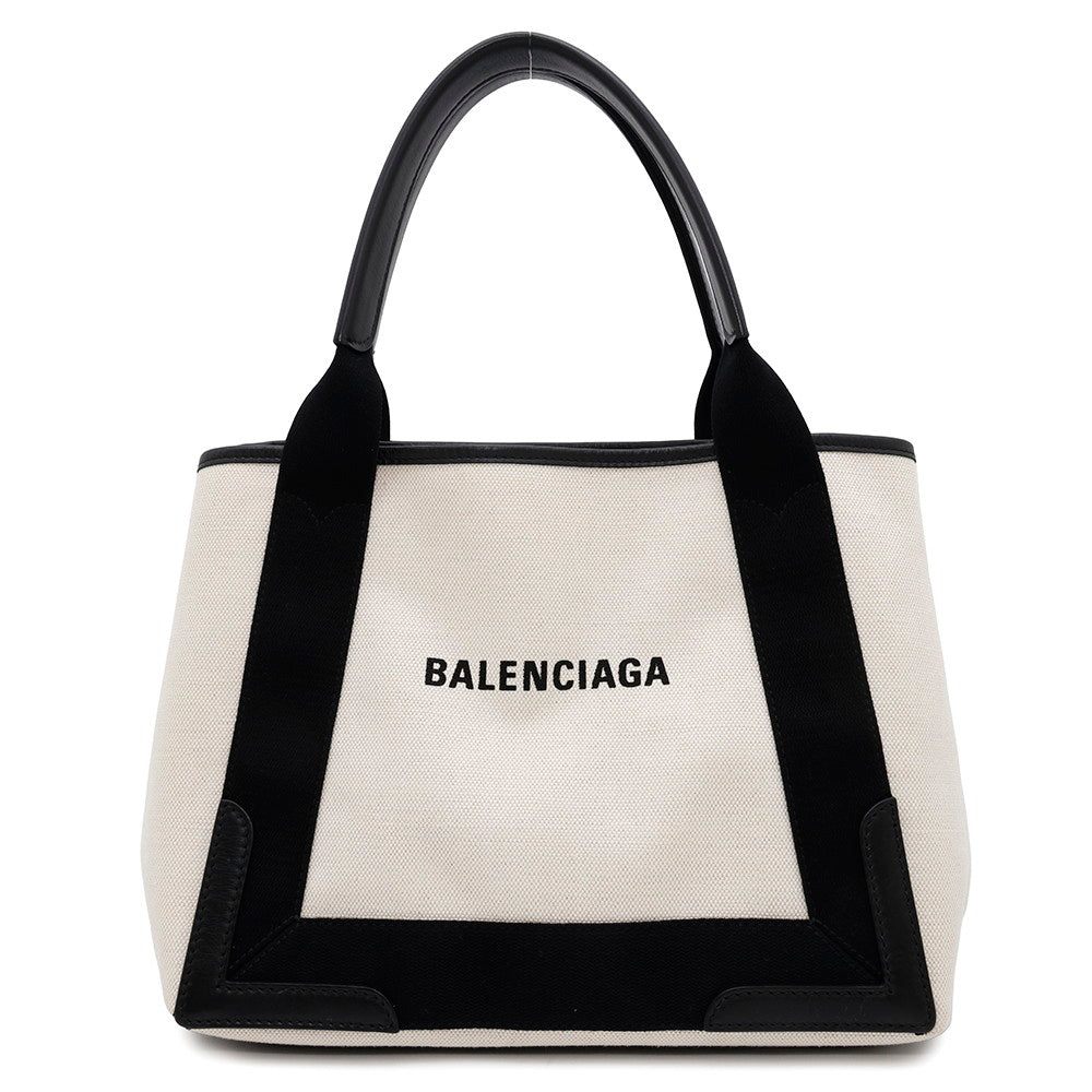 BALENCIAGA Navy Kabas White/Black339933 Canvas Leather Size S
