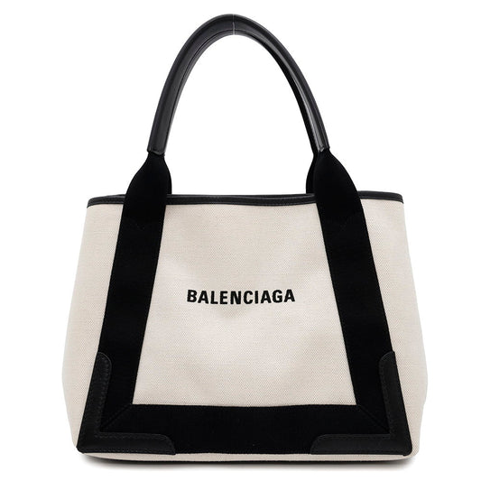 BALENCIAGA Navy Kabas White/Black339933 Canvas Leather Size S