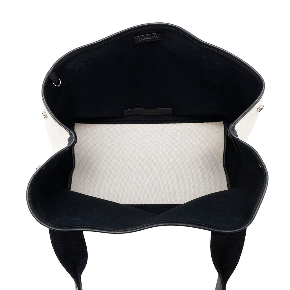 BALENCIAGA Navy Kabas White/Black339933 Canvas Leather Size S
