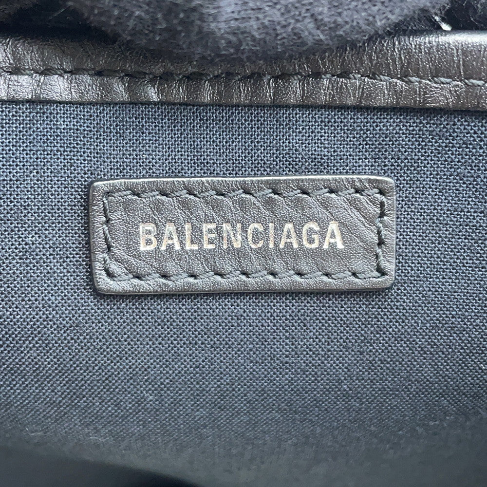 BALENCIAGA Navy Kabas White/Black339933 Canvas Leather Size S