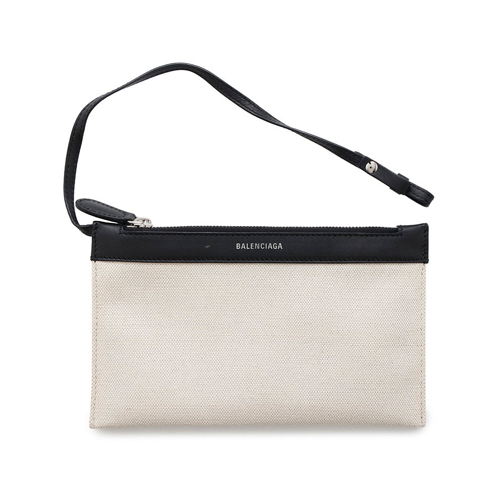 BALENCIAGA Navy Kabas White/Black339933 Canvas Leather Size S