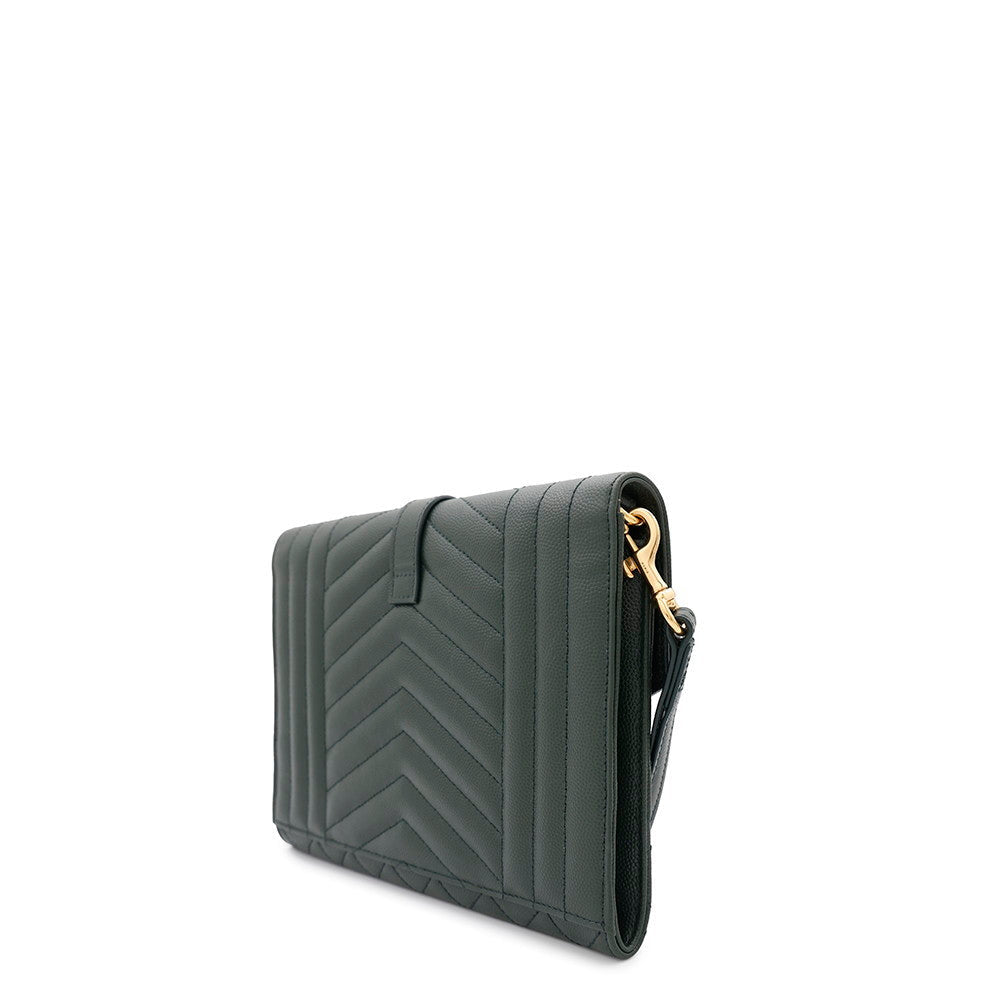 SAINT LAURENT PARIS Monogram Envelope Clutch Bag Green651030 Leather