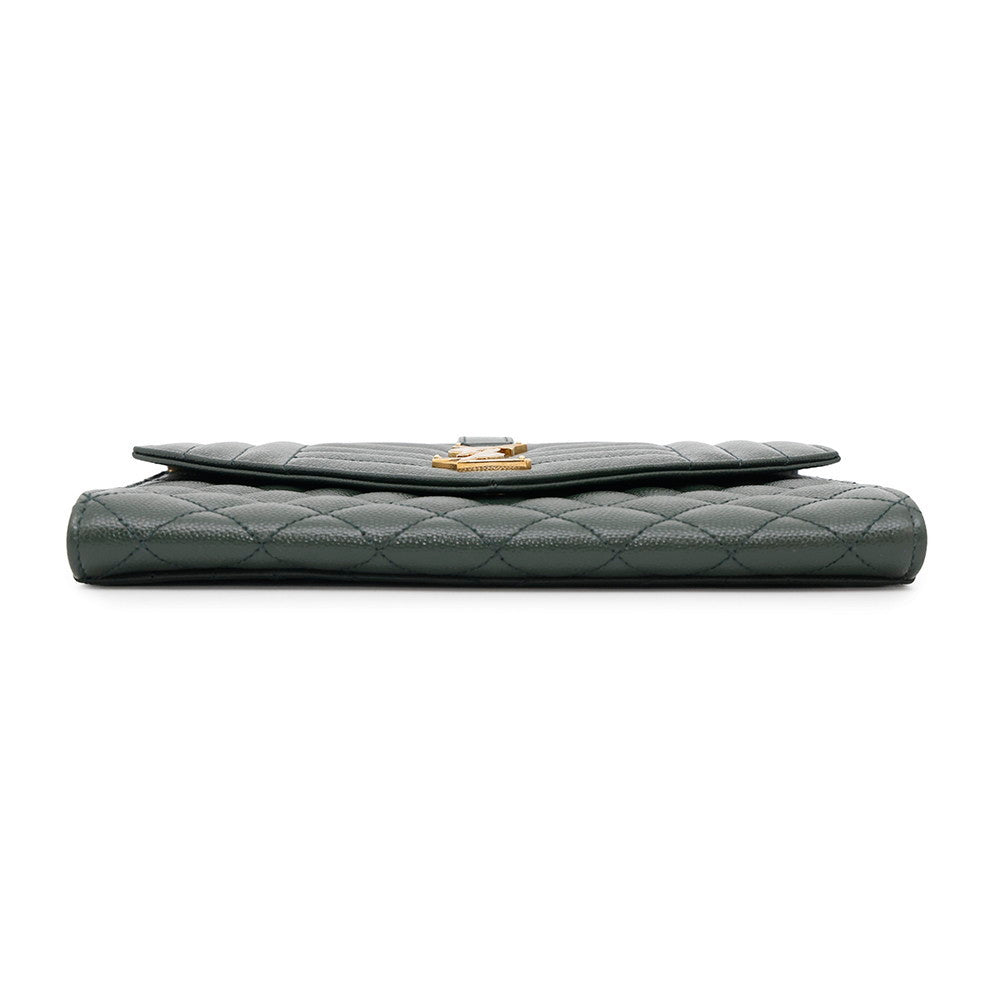 SAINT LAURENT PARIS Monogram Envelope Clutch Bag Green651030 Leather