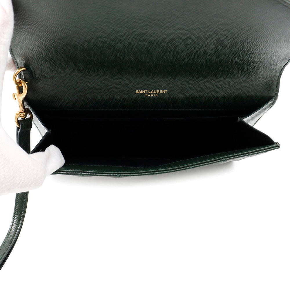 SAINT LAURENT PARIS Monogram Envelope Clutch Bag Green651030 Leather