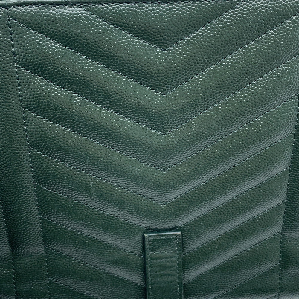 SAINT LAURENT PARIS Monogram Envelope Clutch Bag Green651030 Leather