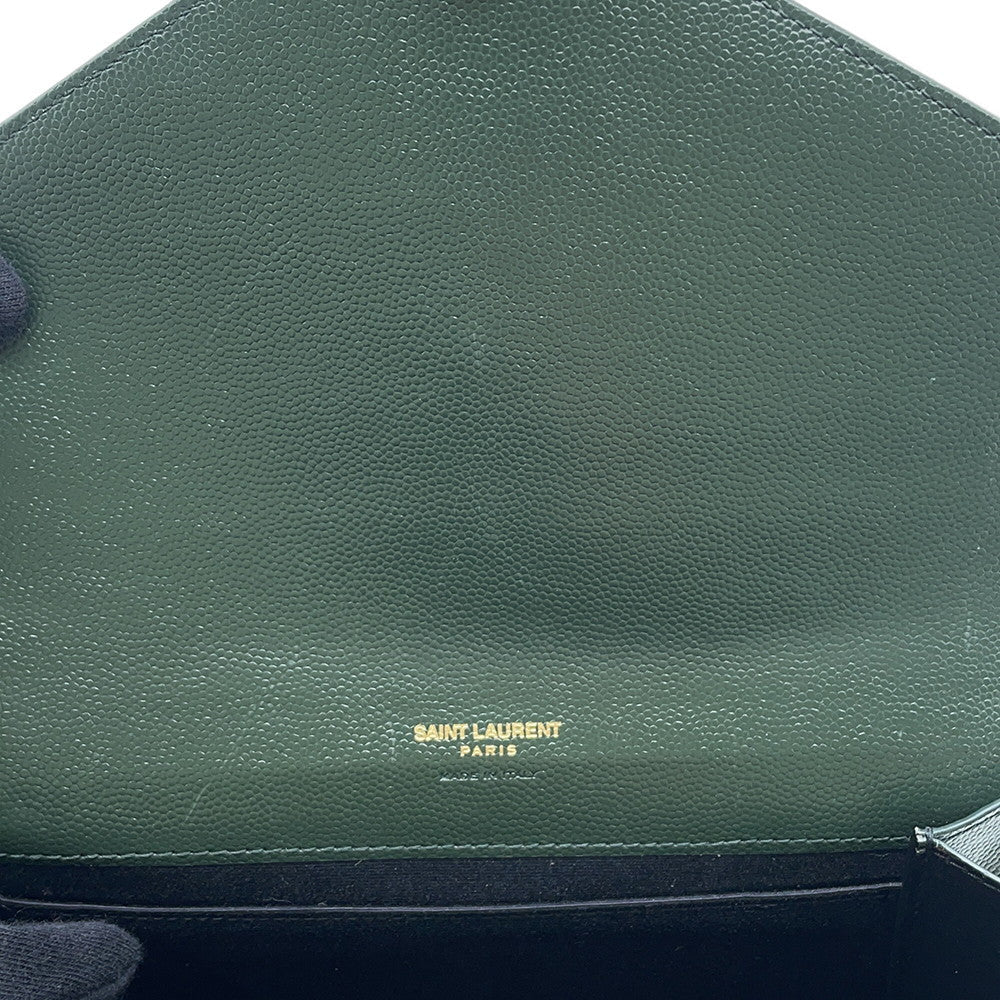 SAINT LAURENT PARIS Monogram Envelope Clutch Bag Green651030 Leather