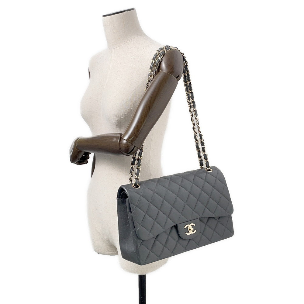 CHANEL Jumbo Matelasse W Flap ChainShoulder Bag GrayA58600 Caviar Leather Size 30