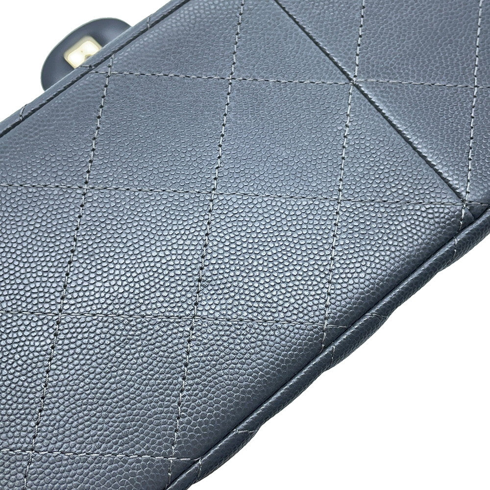 CHANEL Jumbo Matelasse W Flap ChainShoulder Bag GrayA58600 Caviar Leather Size 30