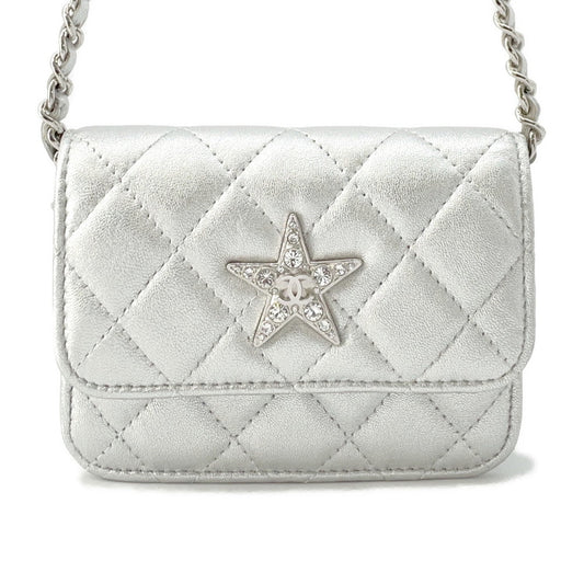 CHANEL Matelasse Star Motif ChainCard Case Silver Lambskin