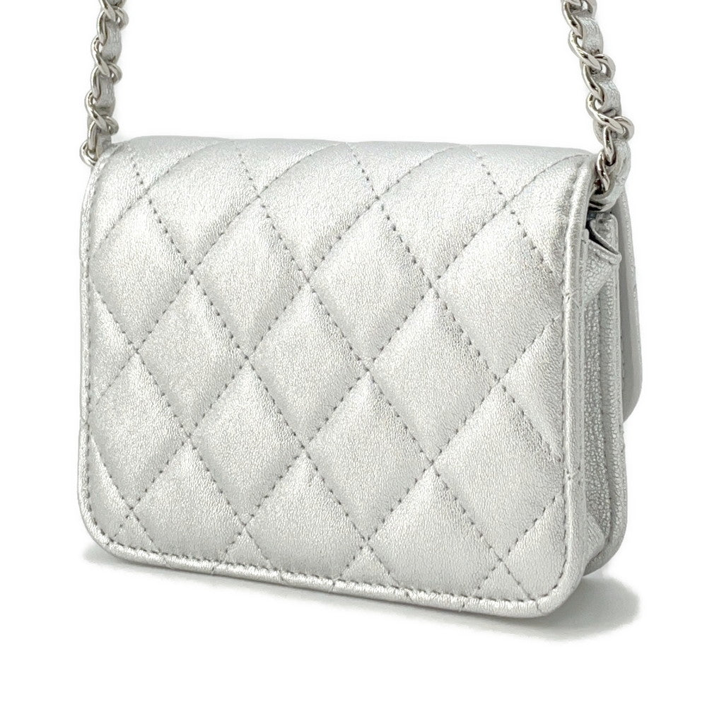 CHANEL Matelasse Star Motif ChainCard Case Silver Lambskin