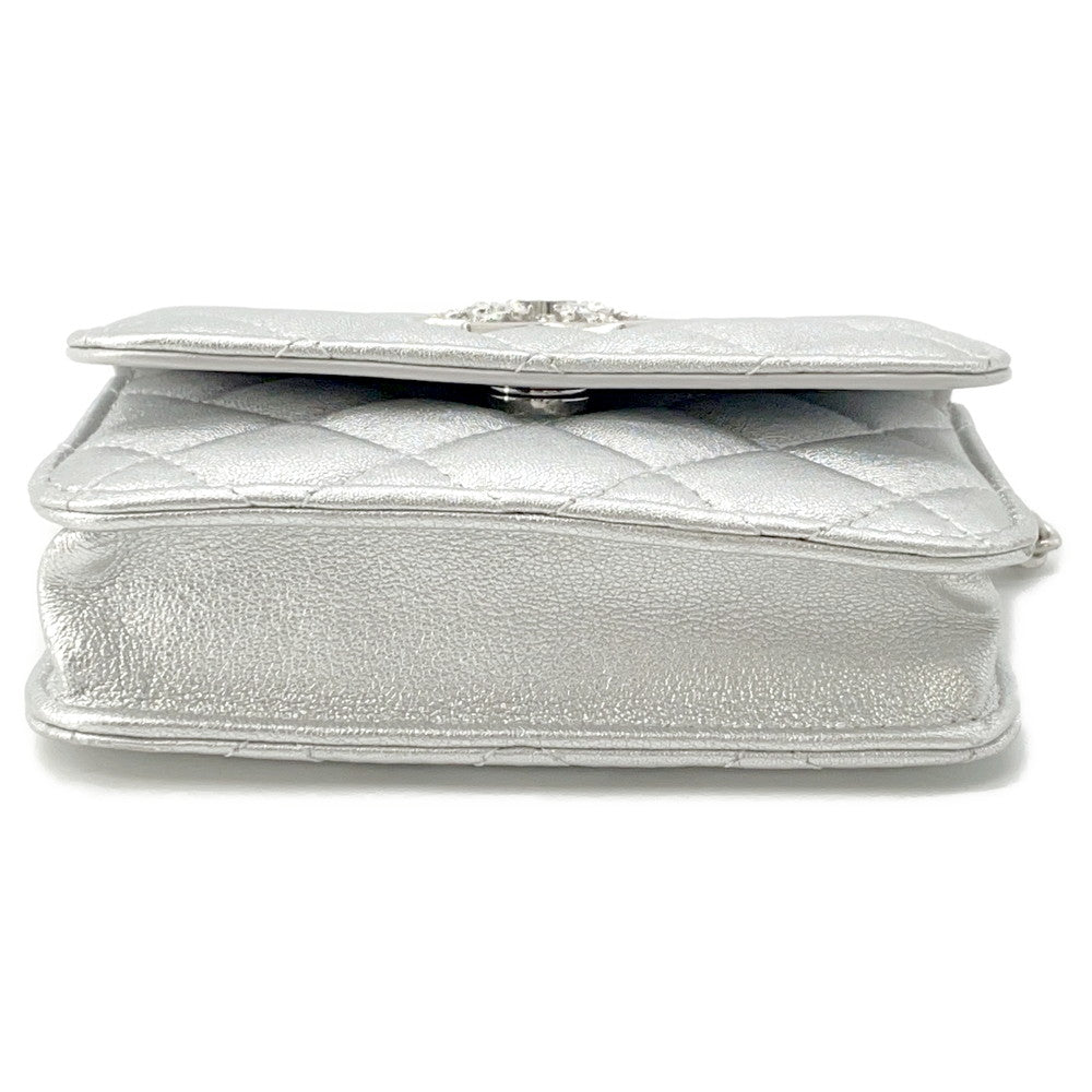 CHANEL Matelasse Star Motif ChainCard Case Silver Lambskin