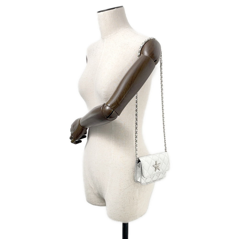 CHANEL Matelasse Star Motif ChainCard Case Silver Lambskin