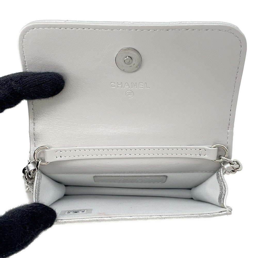 CHANEL Matelasse Star Motif ChainCard Case Silver Lambskin