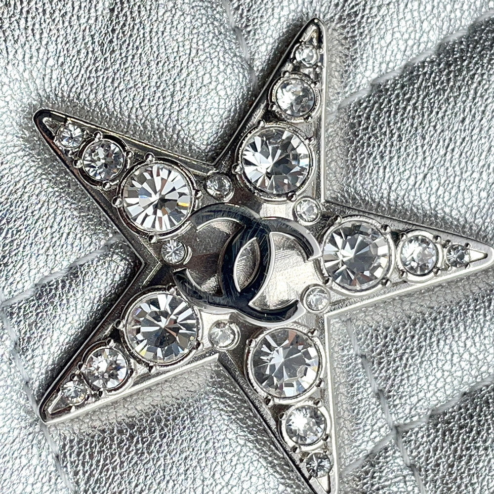 CHANEL Matelasse Star Motif ChainCard Case Silver Lambskin