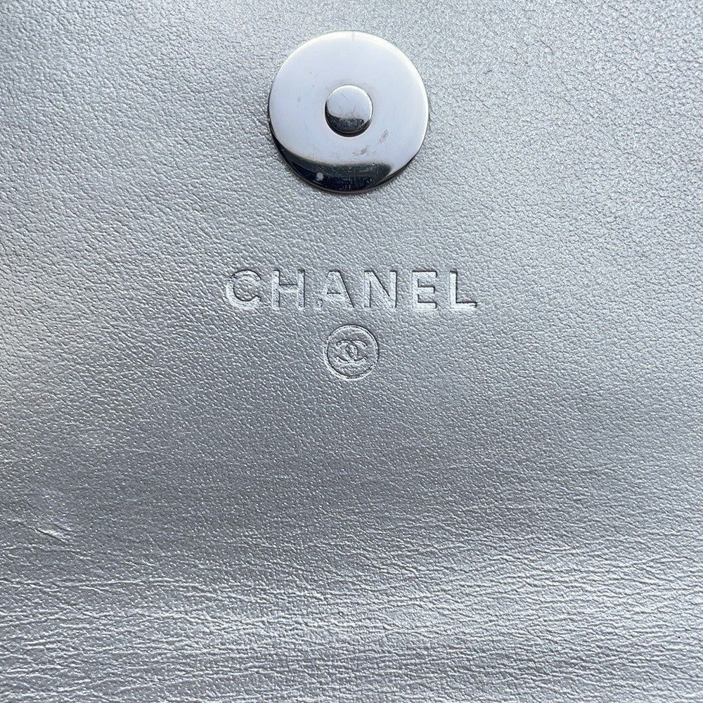 CHANEL Matelasse Star Motif ChainCard Case Silver Lambskin