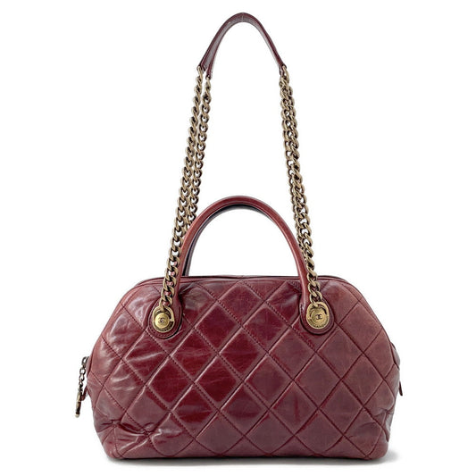 CHANEL Matelasse 2WAY Bowling Bag Bordeaux Leather