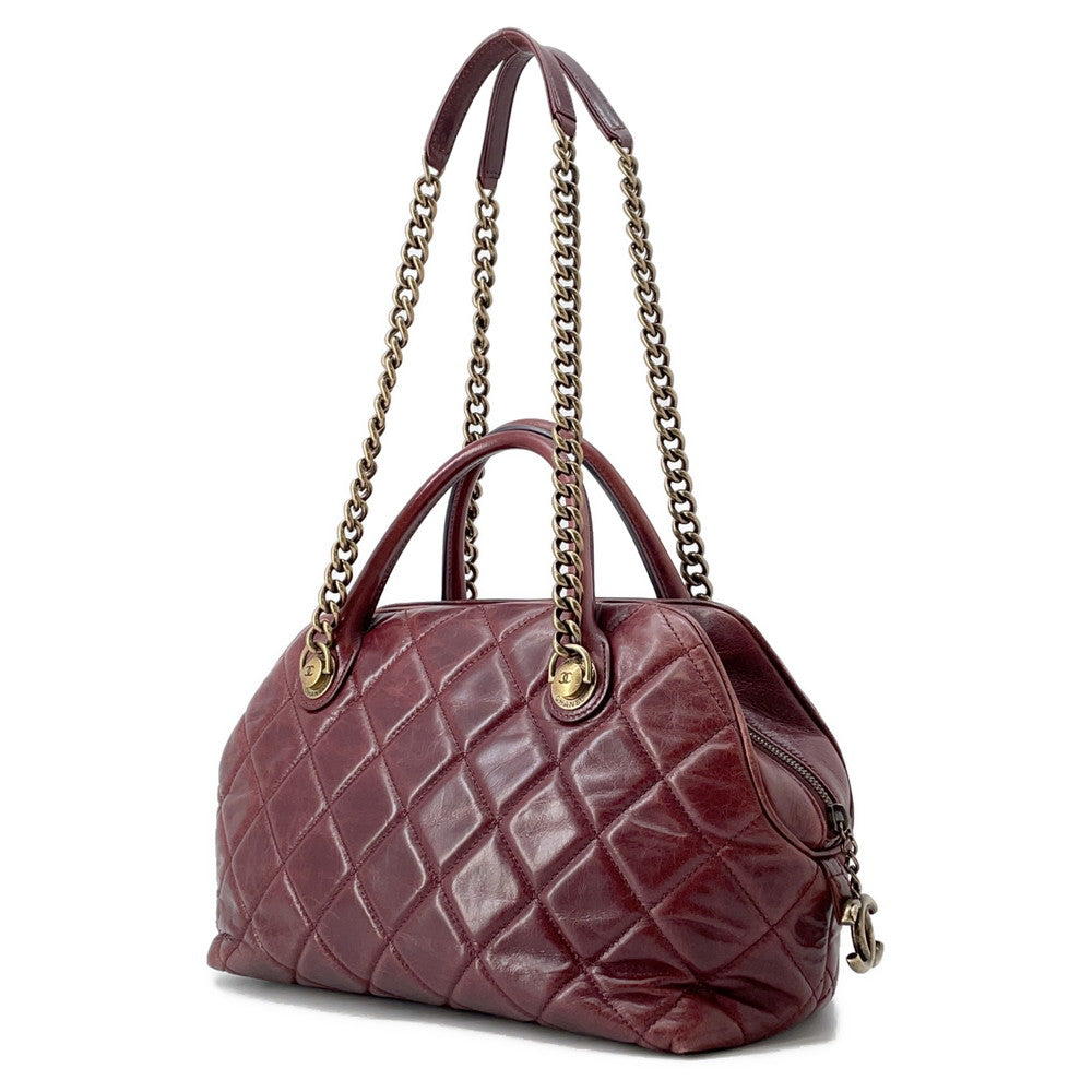 CHANEL Matelasse 2WAY Bowling Bag Bordeaux Leather