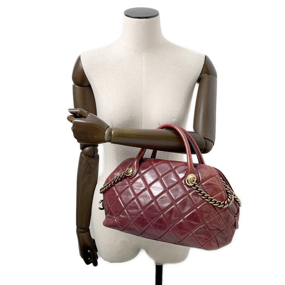 CHANEL Matelasse 2WAY Bowling Bag Bordeaux Leather