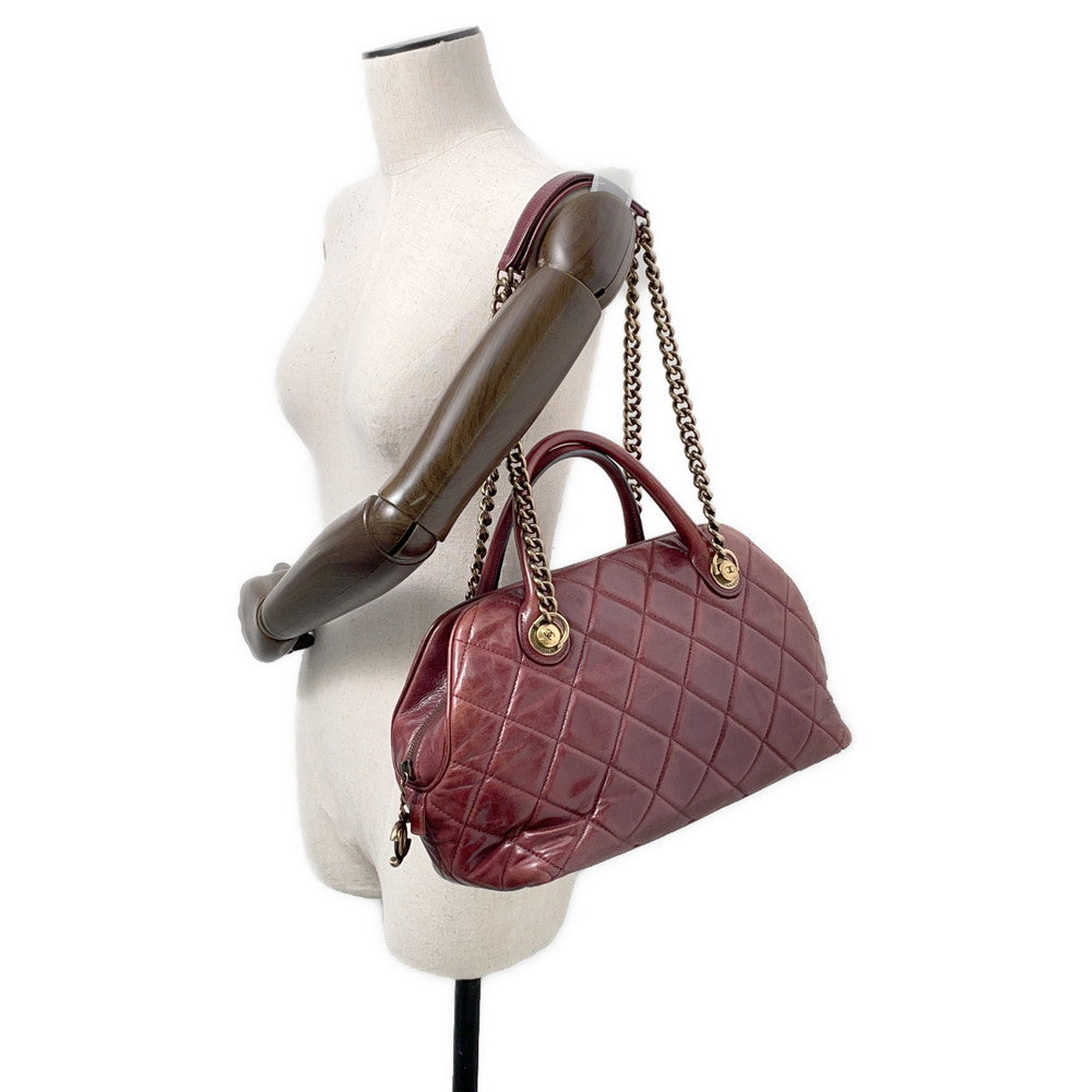 CHANEL Matelasse 2WAY Bowling Bag Bordeaux Leather