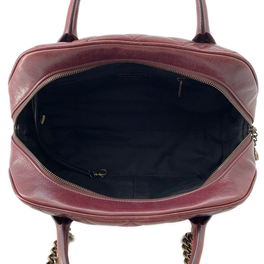 CHANEL Matelasse 2WAY Bowling Bag Bordeaux Leather