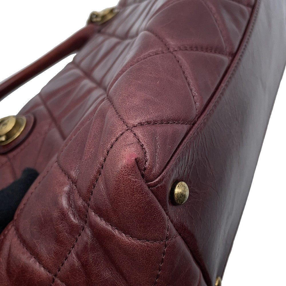 CHANEL Matelasse 2WAY Bowling Bag Bordeaux Leather