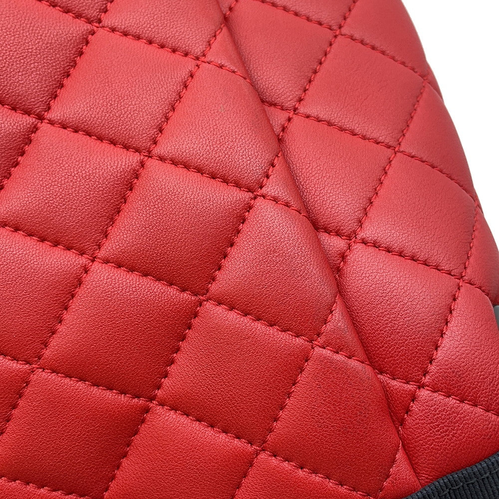 CHANEL Matelasse ChainShoulder Bag Red/Black Lambskin