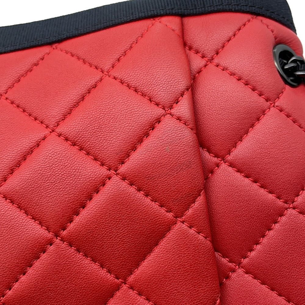 CHANEL Matelasse ChainShoulder Bag Red/Black Lambskin