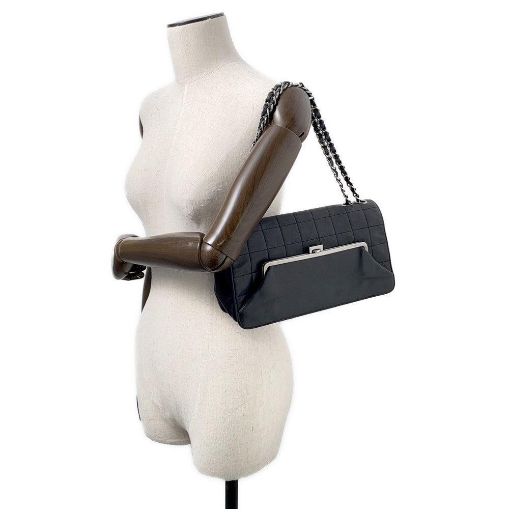 CHANEL Chocolate Bar Kiss Lock ChainShoulder Bag Black Lambskin