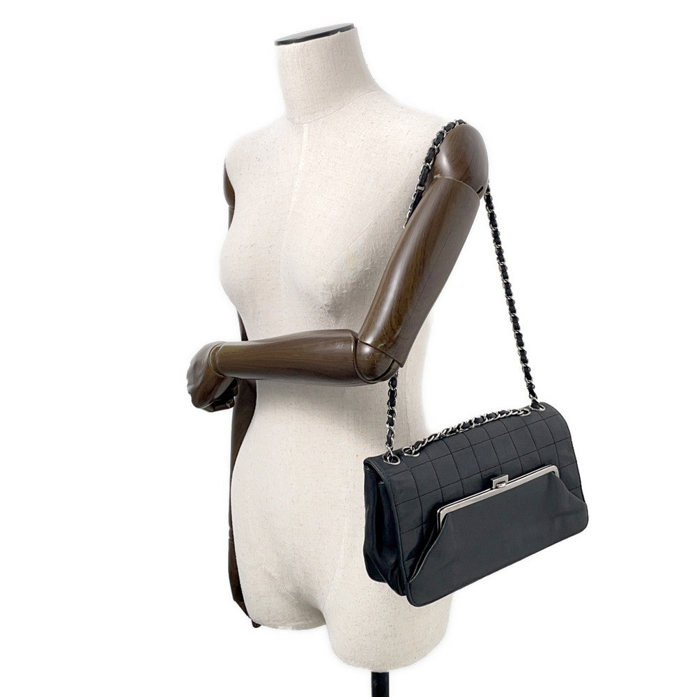 CHANEL Chocolate Bar Kiss Lock ChainShoulder Bag Black Lambskin