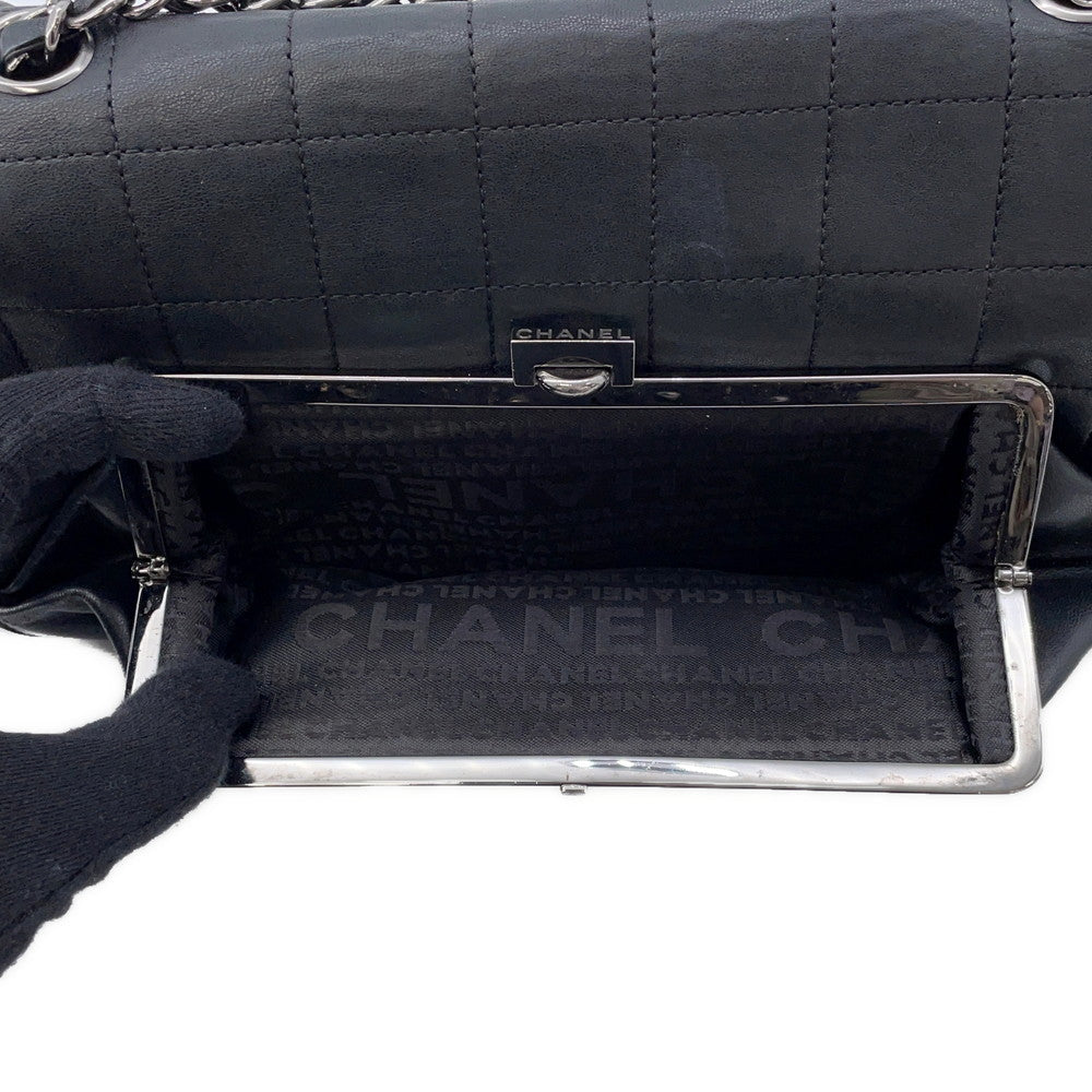 CHANEL Chocolate Bar Kiss Lock ChainShoulder Bag Black Lambskin