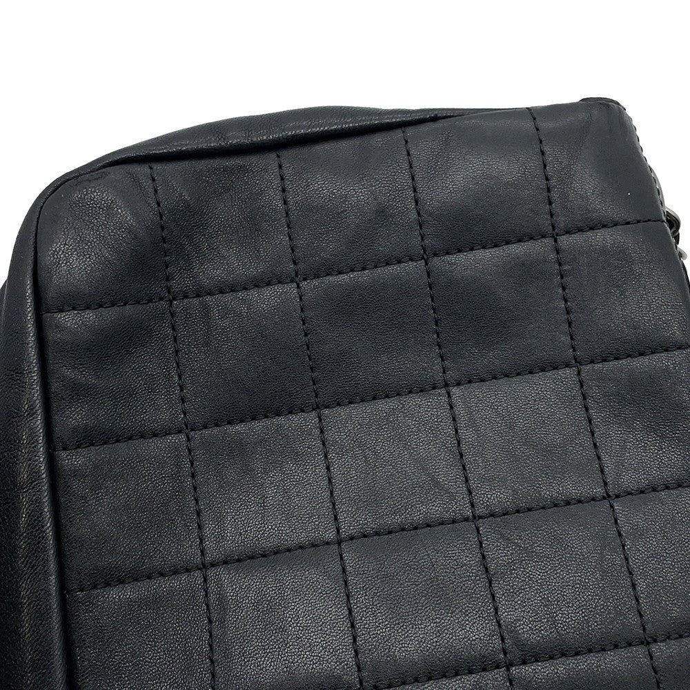 CHANEL Chocolate Bar Kiss Lock ChainShoulder Bag Black Lambskin